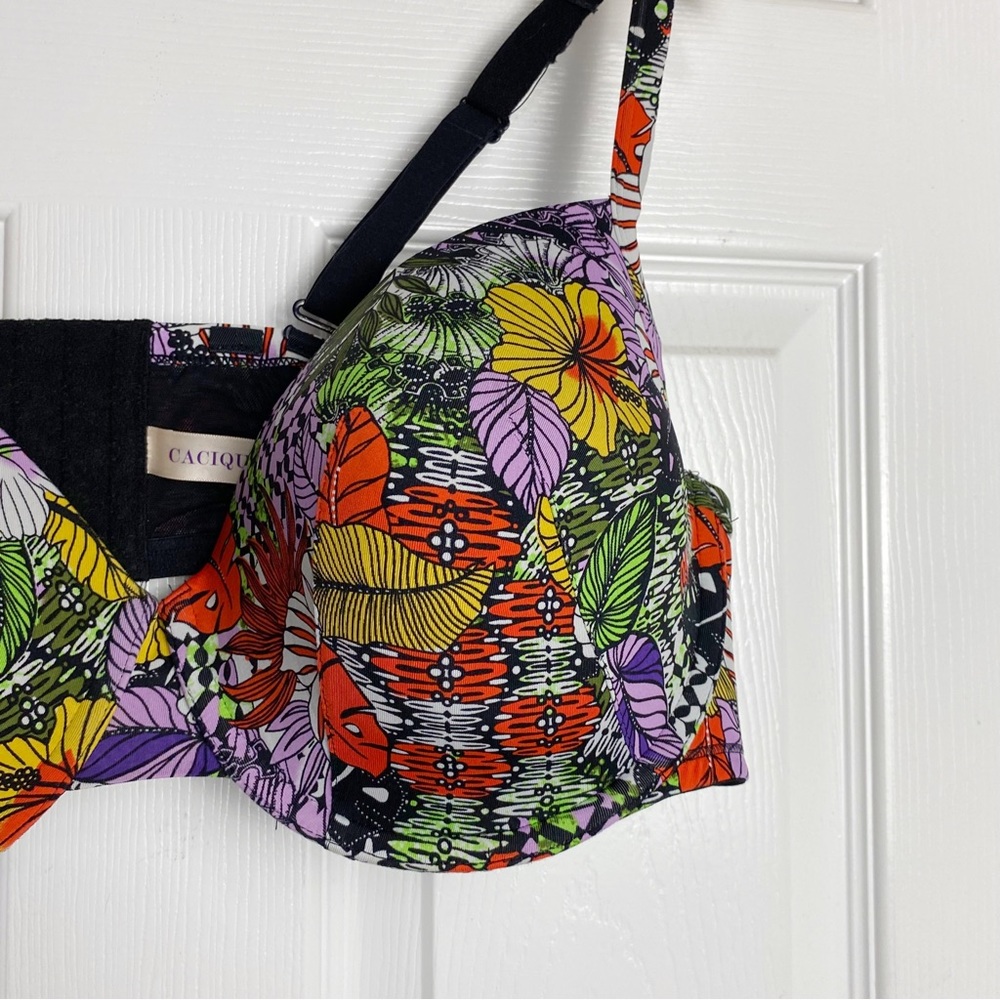 Cacique Swim Bikini Top Tropical Floral Print Underwire 46D - Picture 2 of 7